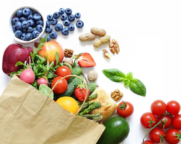 Biologische Producten Groenten Fruit Winkelen Pakket — Stockfoto