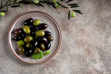 Yemekler ve atıştırmalıklar için marine edilmiş organik zeytin