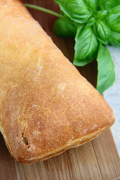 Традиційний Італійський Хліб Чіабата Свіжим Базиліком Стокове Фото