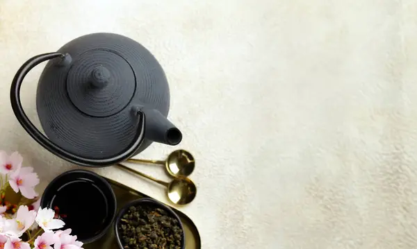 Чайная Церемония Зеленый Чай Ветвями Сакуры Лицензионные Стоковые Фото