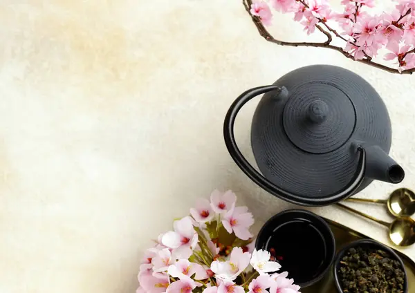 Чайная Церемония Зеленый Чай Ветвями Сакуры Стоковое Изображение