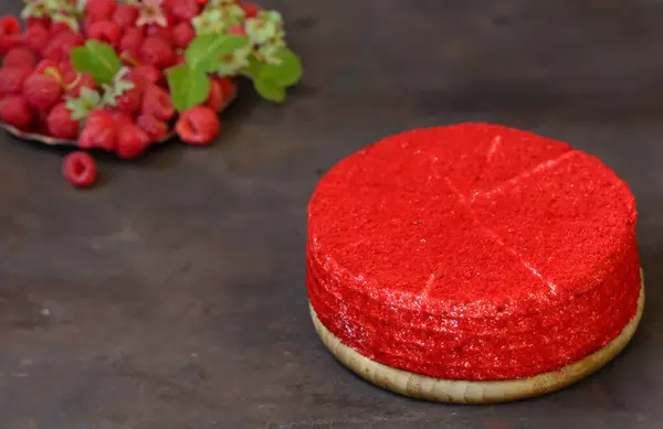 Kırmızı Kadife Kek Krem Çilek Telifsiz Stok Imajlar
