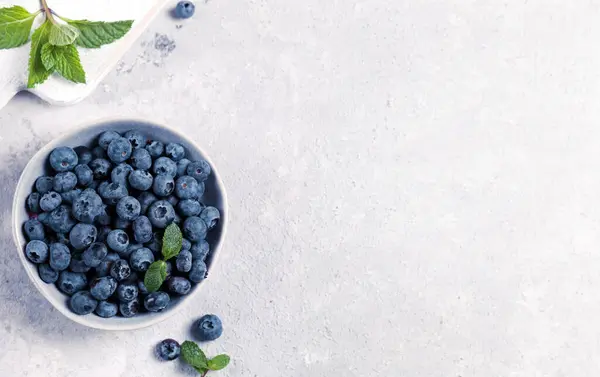 Organic Blueberries Bowl Gray Background Stock Picture