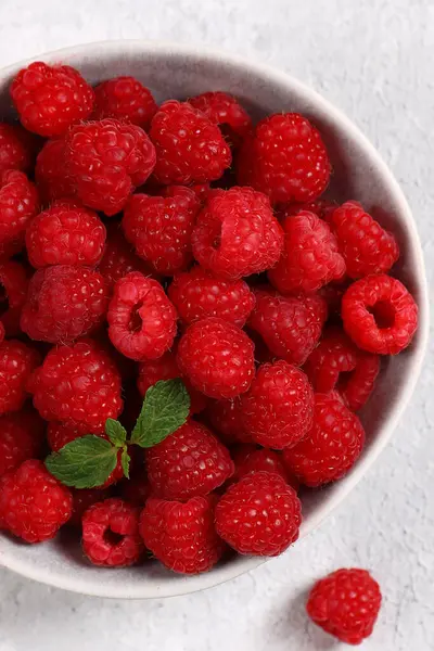Ripe Organic Berry Red Raspberry Bowl Stock Photo