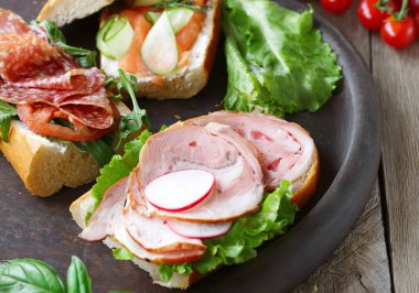 Çeşitli dolgu sandviçleriyle bruschetta.