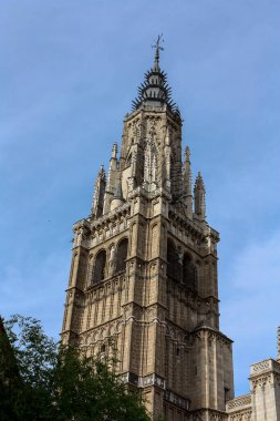 Portrait view of the tower of the Toledo's cathedral in Spain