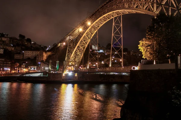 Night View Luis Bridge Porto Portugal Douro River — Stock Photo, Image