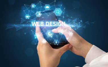 WebB DESIGN yazıtlı akıllı telefon, modern teknoloji konsepti