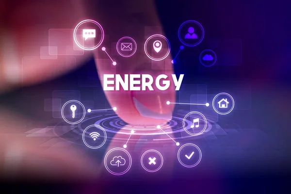 Трогательный Планшет Иконками Веб Технологий Надписью Energy Концепция Веб Технологий — стоковое фото
