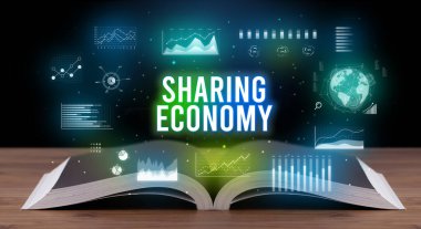 Açık bir kitaptan çıkan Paylaşım Ekonomisi yazıt, yaratıcı iş kavramı