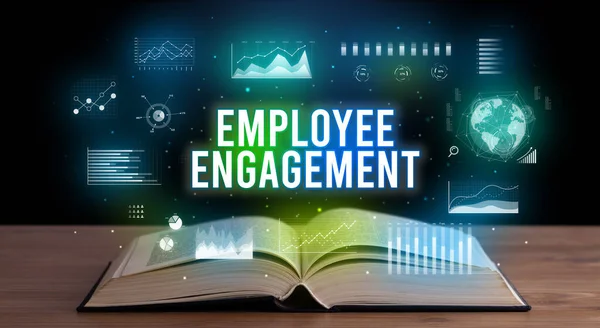 Employee Engagement Inscription Coming Out Open Book Creative Business Concept — 스톡 사진