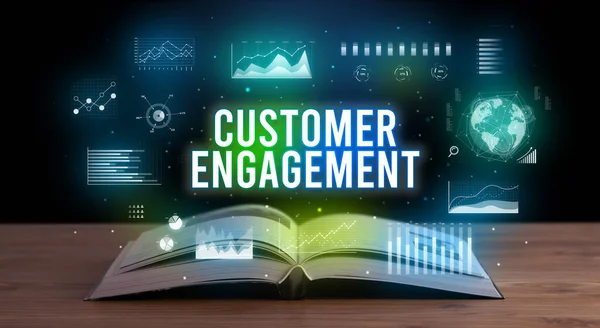 Customer Engagement Inscription Coming Out Open Book Creative Business Concept — Stock Photo, Image