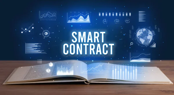 Smart Contract Inscrição Saindo Livro Aberto Conceito Negócio Criativo — Fotografia de Stock