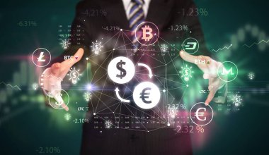 Dolar tutan işadamı - avro döviz sembolü, yatırım konsepti