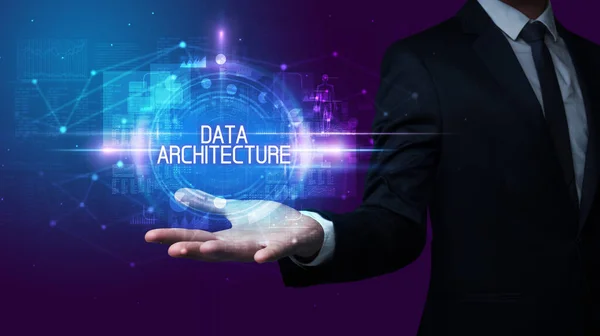 Man Hand Houden Data Architectuur Inscriptie Technologie Concept — Stockfoto