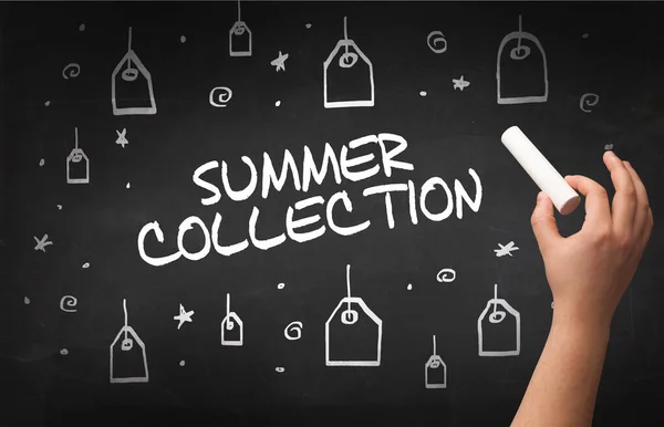 Ручний Малюнок Напис Summer Collection Білою Крейдою Дошці Концепція Інтернет — стокове фото