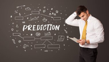 İş adamı PredICTION yazıtları, iş eğitimi kavramı ile düşünüyor