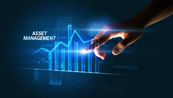 Hand Aanraken Asset Management Knop Business Concept — Stockfoto