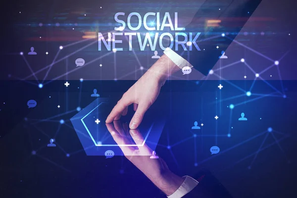 Navigeer Door Sociale Netwerken Met Sociale Netwerk Inscriptie Nieuw Media — Stockfoto
