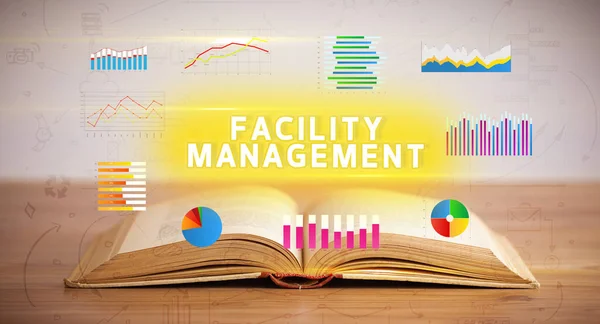 Открытая Книга Надписью Facility Management Новая Концепция Бизнеса — стоковое фото
