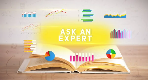 Öppen Bok Med Ask Expert Inskription Nytt Affärskoncept — Stockfoto