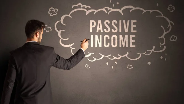 Businessman Drawing Cloud Passive Income Inscription Modern Business Concept — Stock Photo, Image