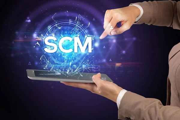 Close Touchscreen Scm Abbreviation Modern Technology Concept — Stock Photo, Image