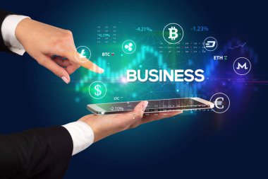 BUSINESS yazıtlı bir dokunmatik ekran, iş fırsatı konsepti