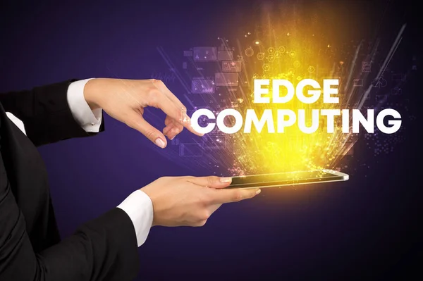 Крупный План Сенсорного Экрана Надписью Edge Computing Концепция Инновационных Технологий — стоковое фото
