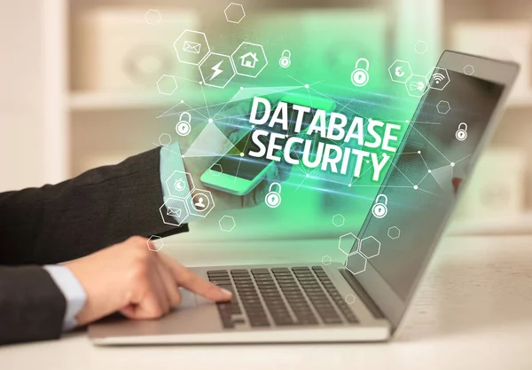Надпись Database Security Ноутбуке Концепции Интернет Безопасности Защиты Данных Блокчейна — стоковое фото