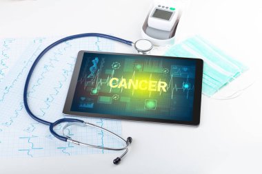 CANCER yazıtlı tablet bilgisayar ve tıbbi malzeme, önleme kavramı