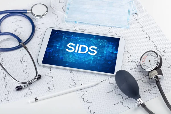 Nahaufnahme Eines Tablet Pcs Mit Sids Abkürzung Medizinisches Konzept — Stockfoto