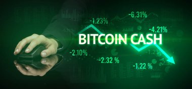 BITCOIN CASH yazıtlı, modern iş konsepti olan kablosuz kablosuz ağ.