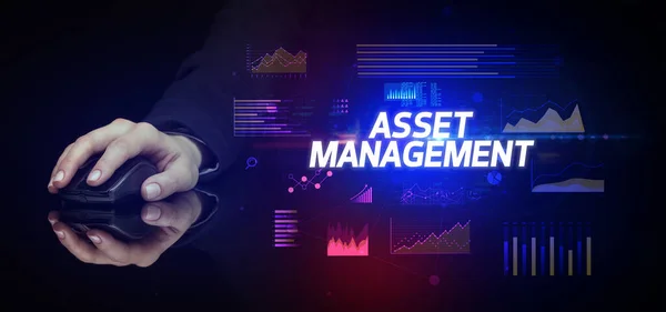 Kézi Tárolás Vezeték Nélküli Periférián Asset Management Felirattal Kiber Üzleti — Stock Fotó
