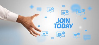 Katılım Günümüz yazıtlarına, sosyal ağ kavramına işaret eden kırpılmış elin yakın çekimi