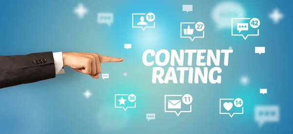 Close Cropped Hand Pointing Content Rating Inscription Social Network Concepts — 스톡 사진