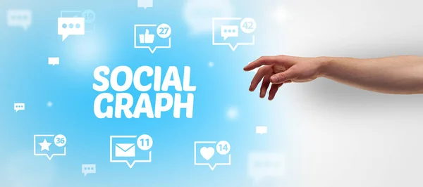 Primer Plano Mano Recortada Apuntando Inscripción Social Graph Concepto Redes —  Fotos de Stock
