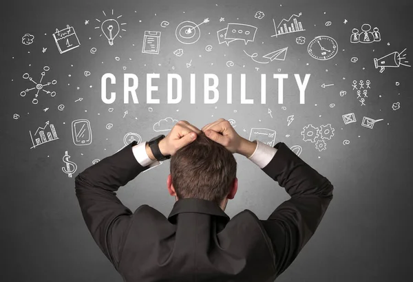 Οπίσθια Όψη Επιχειρηματία Επιγραφή Credibility Σύγχρονη Επιχειρηματική Έννοια — Φωτογραφία Αρχείου