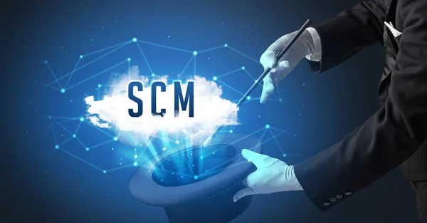 Magician Showing Magic Trick Scm Abbreviation Modern Tech Concept — Stock Photo, Image