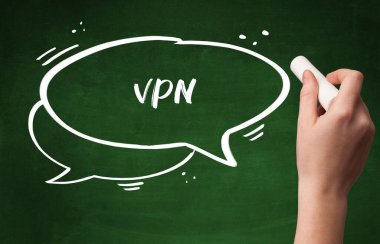 El çizimi VPN kısaltması ve tahtada beyaz tebeşir