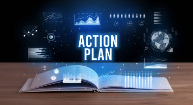 ACTION Planı yazıtları açık bir kitaptan, yaratıcı iş konseptinden geliyor.