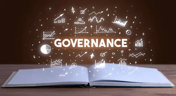 Governance Felirat Jön Egy Nyitott Könyv Üzleti Koncepció — Stock Fotó