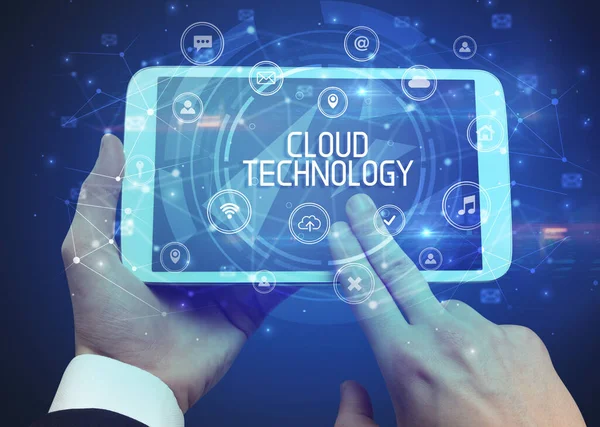 Κοντινό Πλάνο Ενός Tablet Επιγραφή Cloud Technology Καινοτόμο Έννοια Της — Φωτογραφία Αρχείου