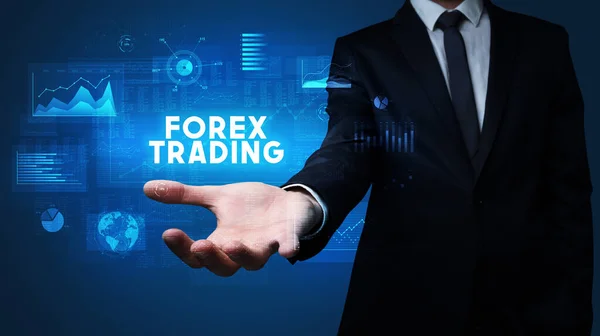 Hand Businessman Gazdaság Forex Trading Felirat Üzleti Siker Koncepció — Stock Fotó