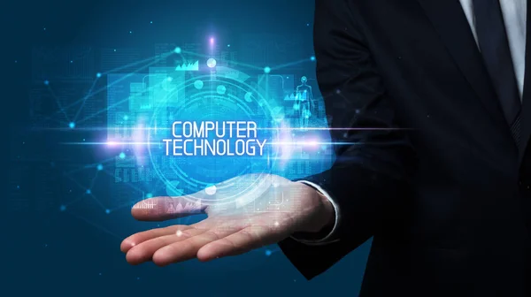 Ręka Człowieka Trzymająca Napis Computer Technology Koncepcja Technologii — Zdjęcie stockowe