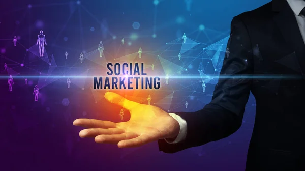 Elegante Mão Segurando Inscrição Marketing Social Conceito Rede Social — Fotografia de Stock