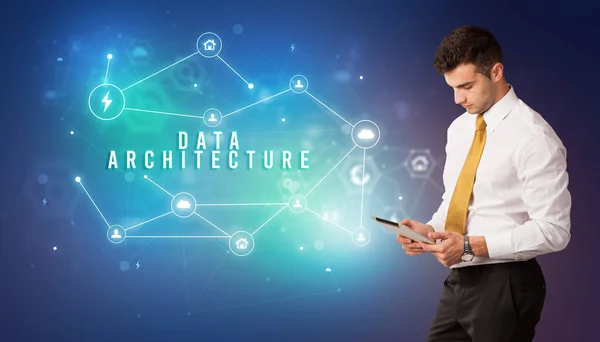 Affärsman Framför Cloud Service Ikoner Med Data Architecture Inskription Modern — Stockfoto