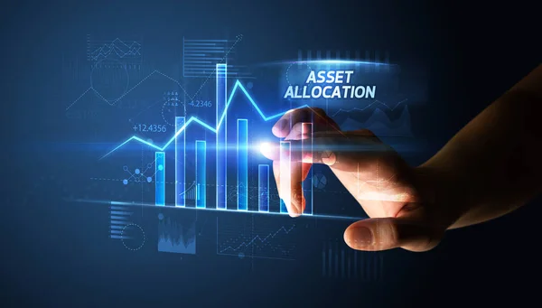 Atingerea Manuală Butonului Asset Allocation Concept Afaceri — Fotografie, imagine de stoc