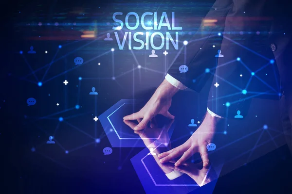 Navegando Redes Sociais Com Inscrição Social Vision Novo Conceito Mídia — Fotografia de Stock