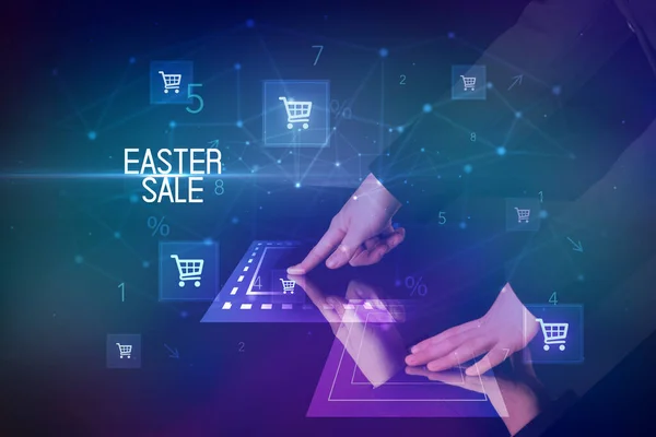 Online Nakupování Konceptem Nápisu Easter Sale Ikonami Nákupního Košíku — Stock fotografie